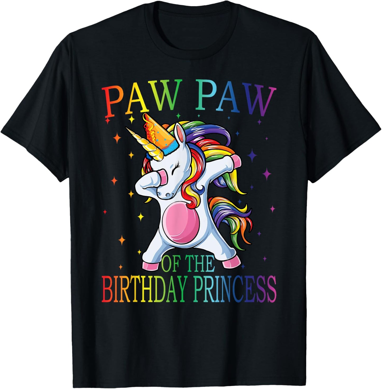Paw Paw Of The Birthday Princess Unicorn T-Shirt - T-Shirt | Black