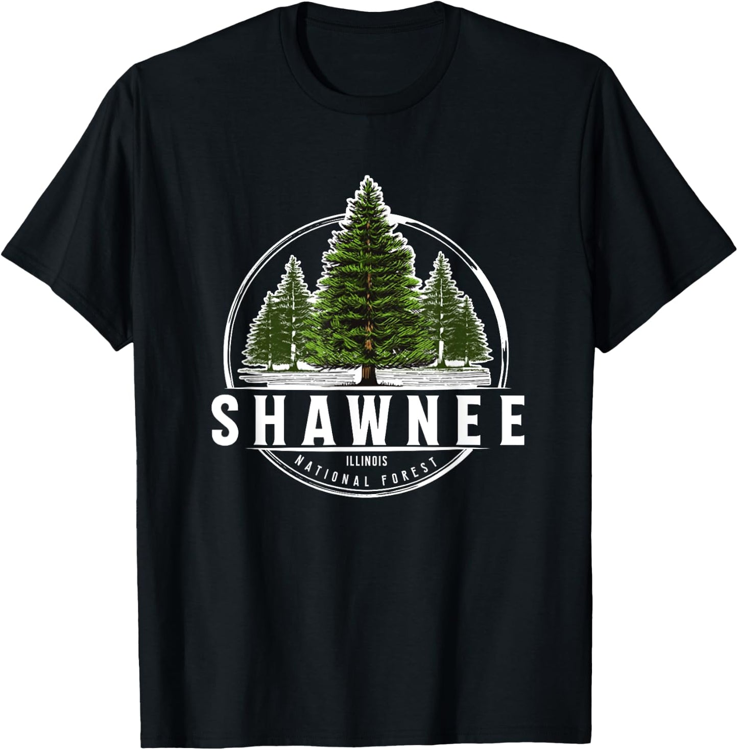 Vintage Pine Trees Shawnee National Forest Illinois Souvenir T-Shirt - T-Shirt | Black