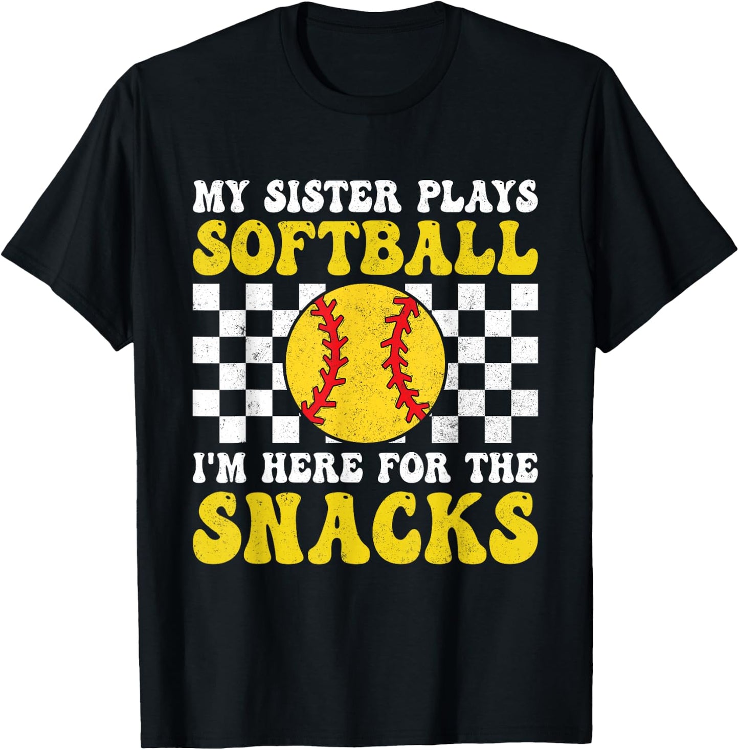 My Sister Plays Softball I'm Here For The Snacks Brother Kid T-Shirt - T-Shirt | Black