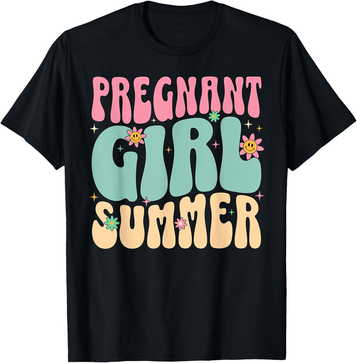 Groovy Pregnancy Reveal Pregnant Girl Summer Baby Shower T-Shirt - T-Shirt | Black