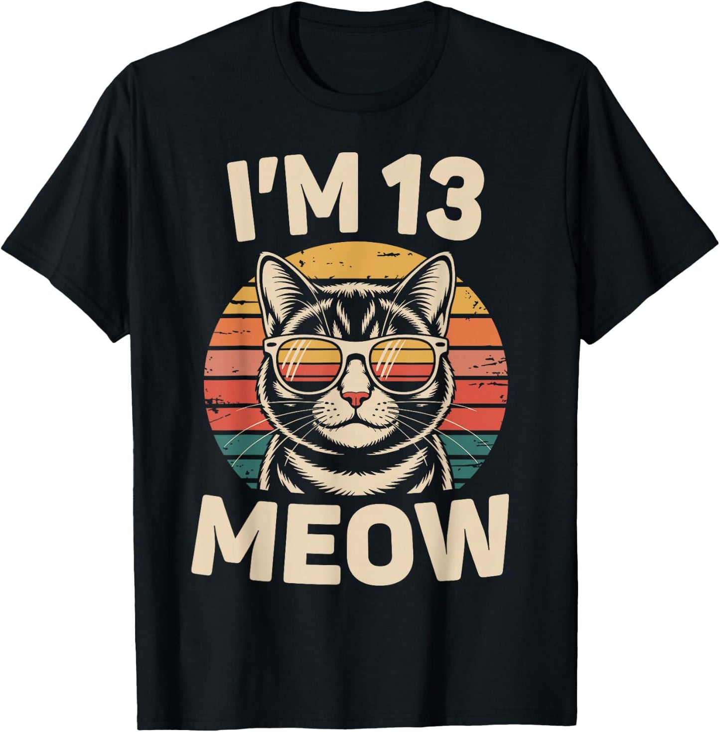 13th Birthday 13 Years Old I’m 13 Meow Funny Cat Birthday T-Shirt - T-Shirt | Black