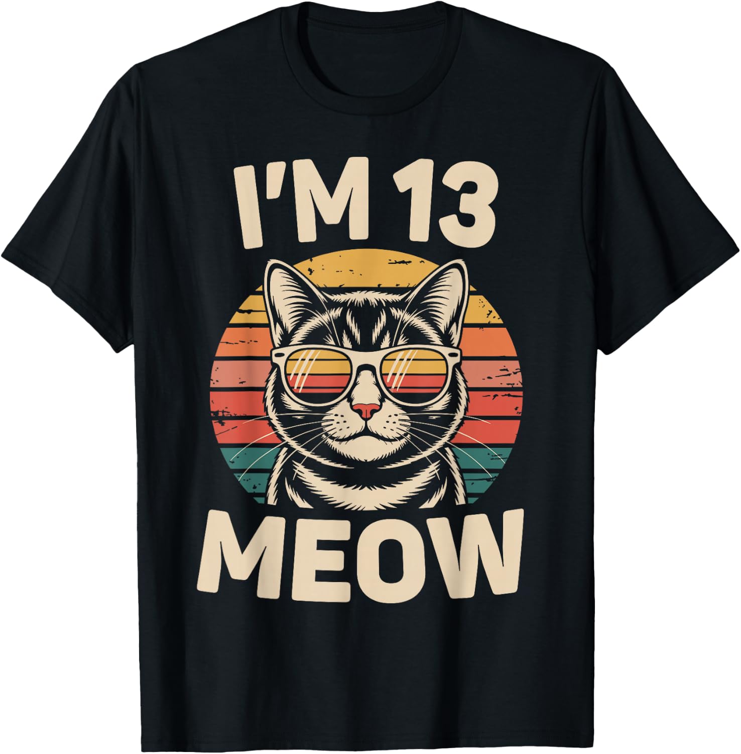 13th Birthday 13 Years Old I’m 13 Meow Funny Cat Birthday T-Shirt - T-Shirt | Black