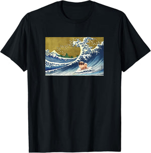 Cute Retro Vintage Surfing a Wave Pekingese Lover T-Shirt - T-Shirt | Black
