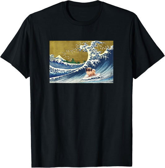 Cute Retro Vintage Surfing a Wave Pekingese Lover T-Shirt - T-Shirt | Black