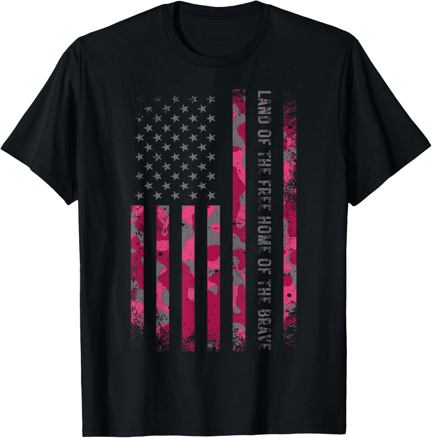 Pink Camo USA Flag Military Camouflage Distressed Grunge T-Shirt - T-Shirt | Black