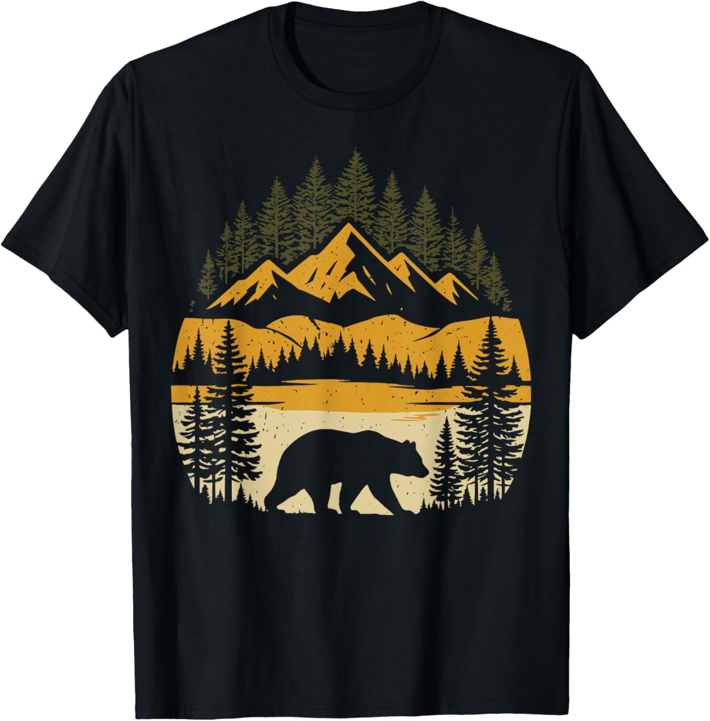 Bear Retro Nature Outdoor T-Shirt - T-Shirt | Black