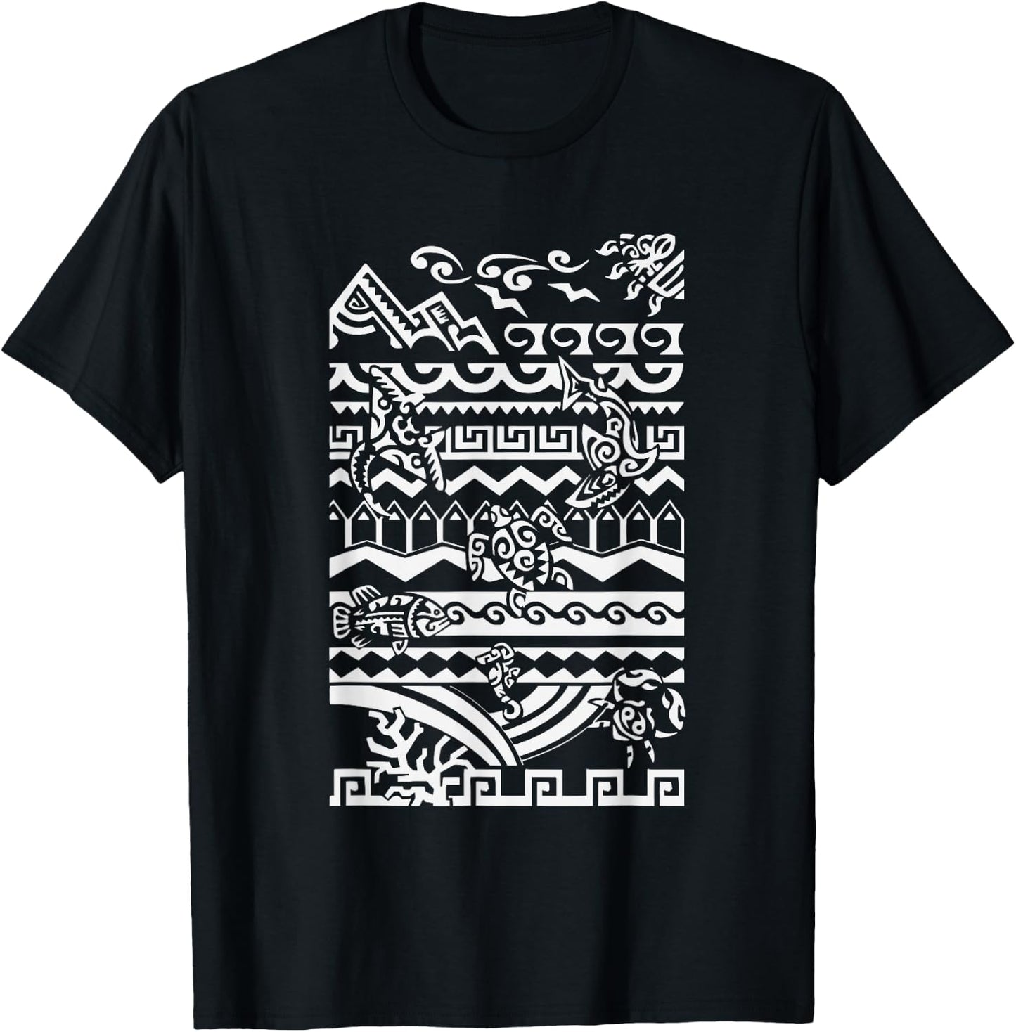 Polynesia Tribal Hawaiian Maori Sun Sea Turtle Animal T-Shirt - T-Shirt | Black