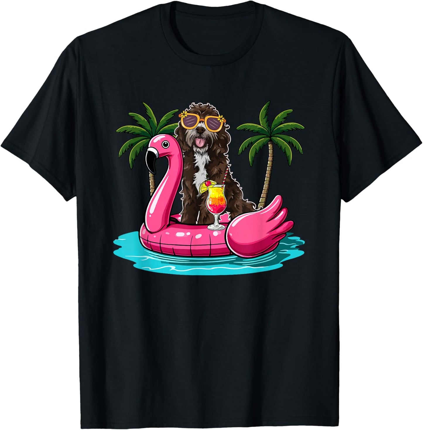 Sproodle Sunglasses On Flamingo Cute Float Costume Summer T-Shirt - T-Shirt | Black