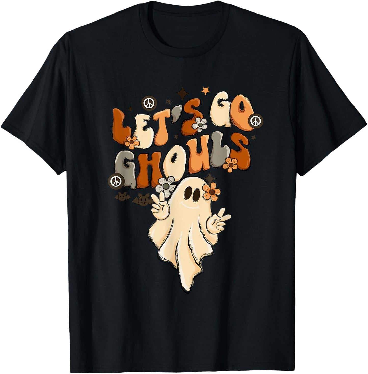 Retro Groovy Let's Go Ghouls Halloween Ghost Outfit Costumes T-Shirt - T-Shirt | Black
