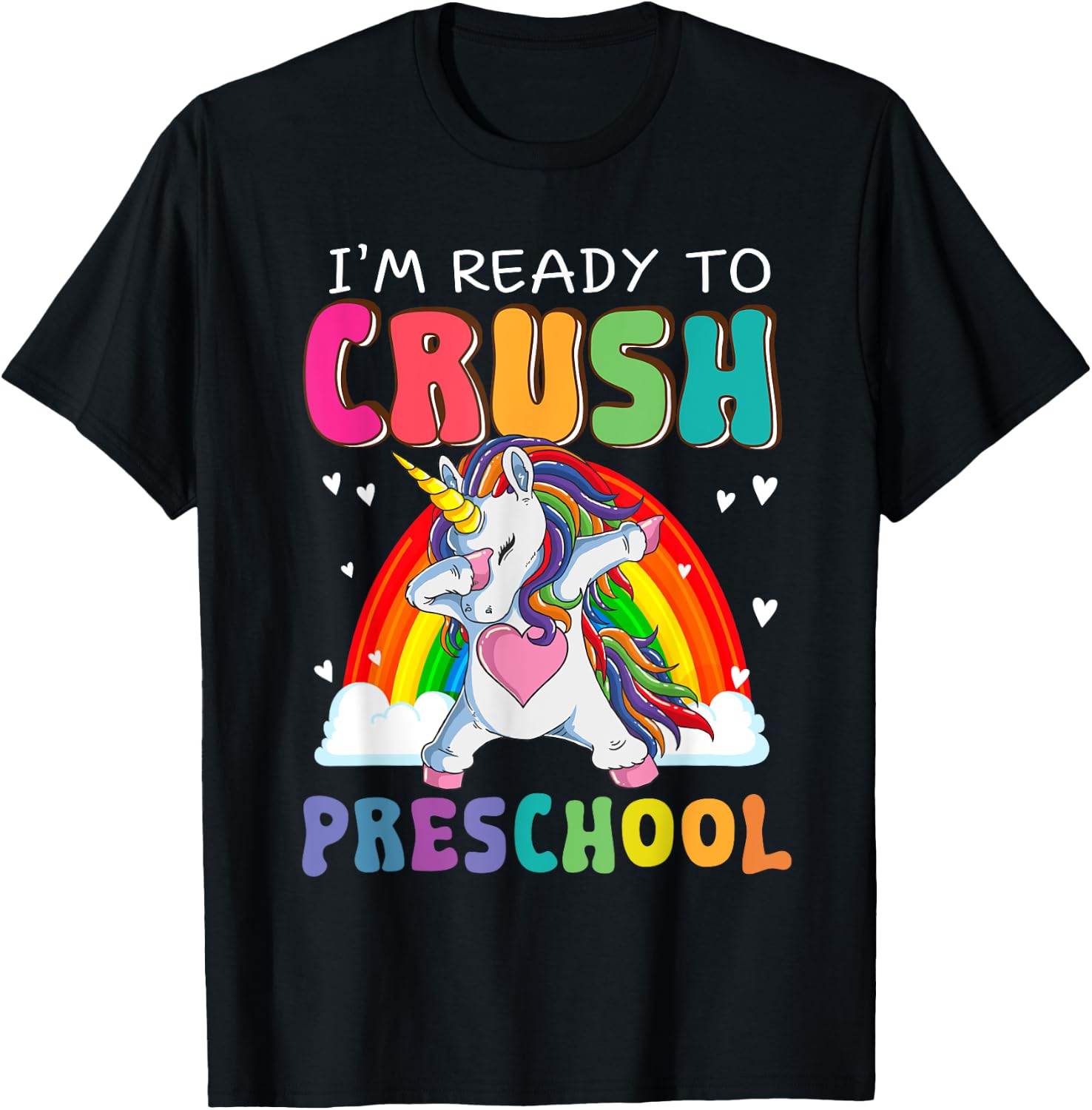 Crush Preschool Dabbing Unicorn First Day Of School Girl Kid T-Shirt - T-Shirt | Black