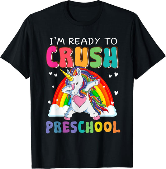 Crush Preschool Dabbing Unicorn First Day Of School Girl Kid T-Shirt - T-Shirt | Black