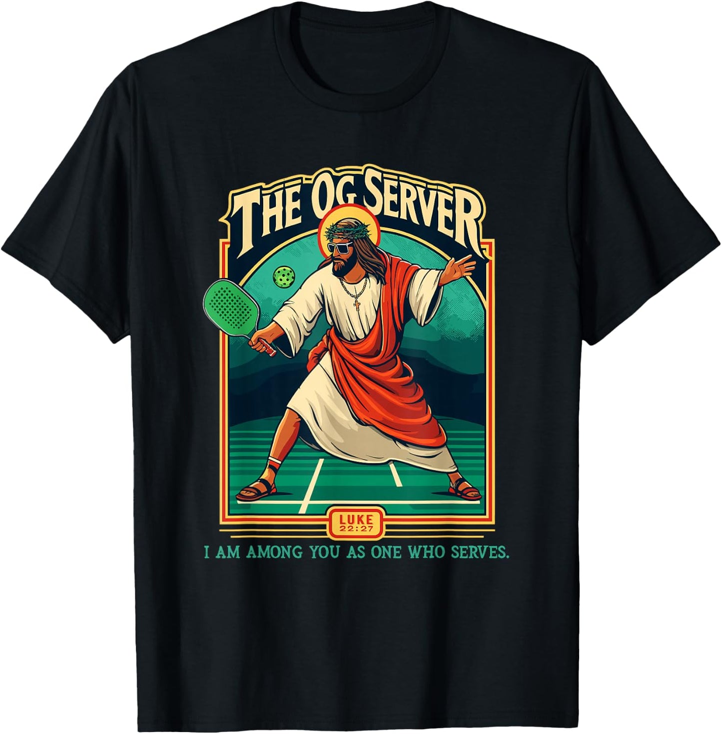 Christian Pickleball Jesus OG Server Religious Player T-Shirt - T-Shirt | Black