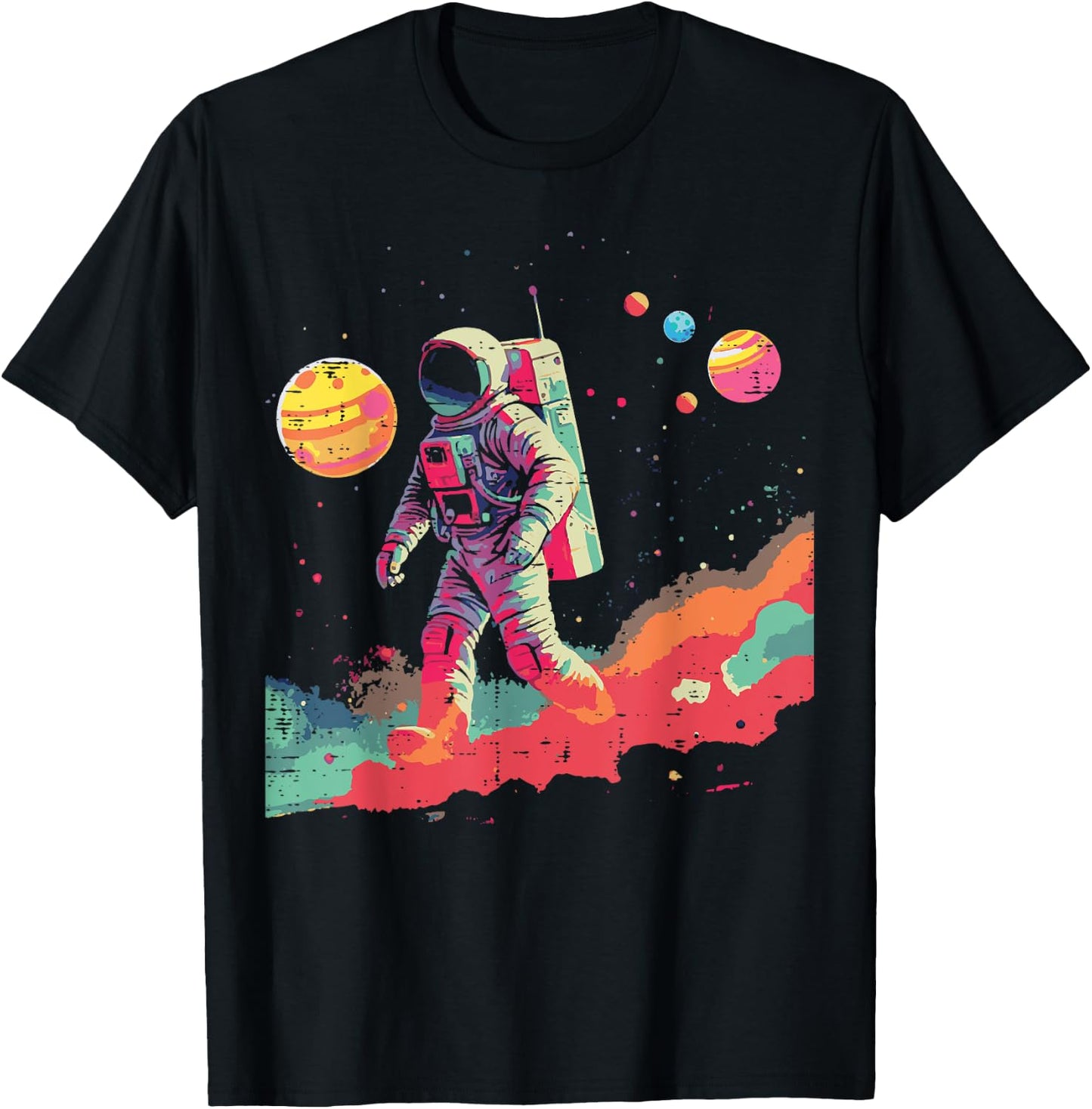 Astronaut Abstract Art Space Galaxy Paint Men Women Boy Kids T-Shirt - T-Shirt | Black
