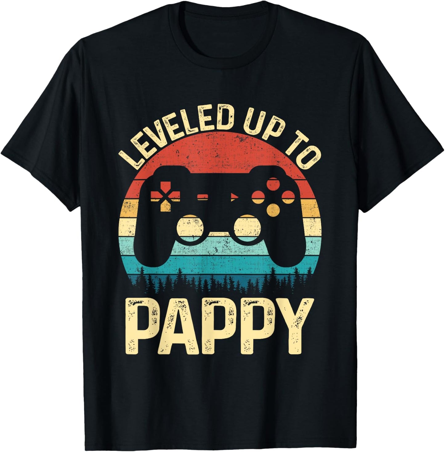 Leveled Up To Pappy Video Game Gifts For Father's Day Gamer T-Shirt - T-Shirt | Black