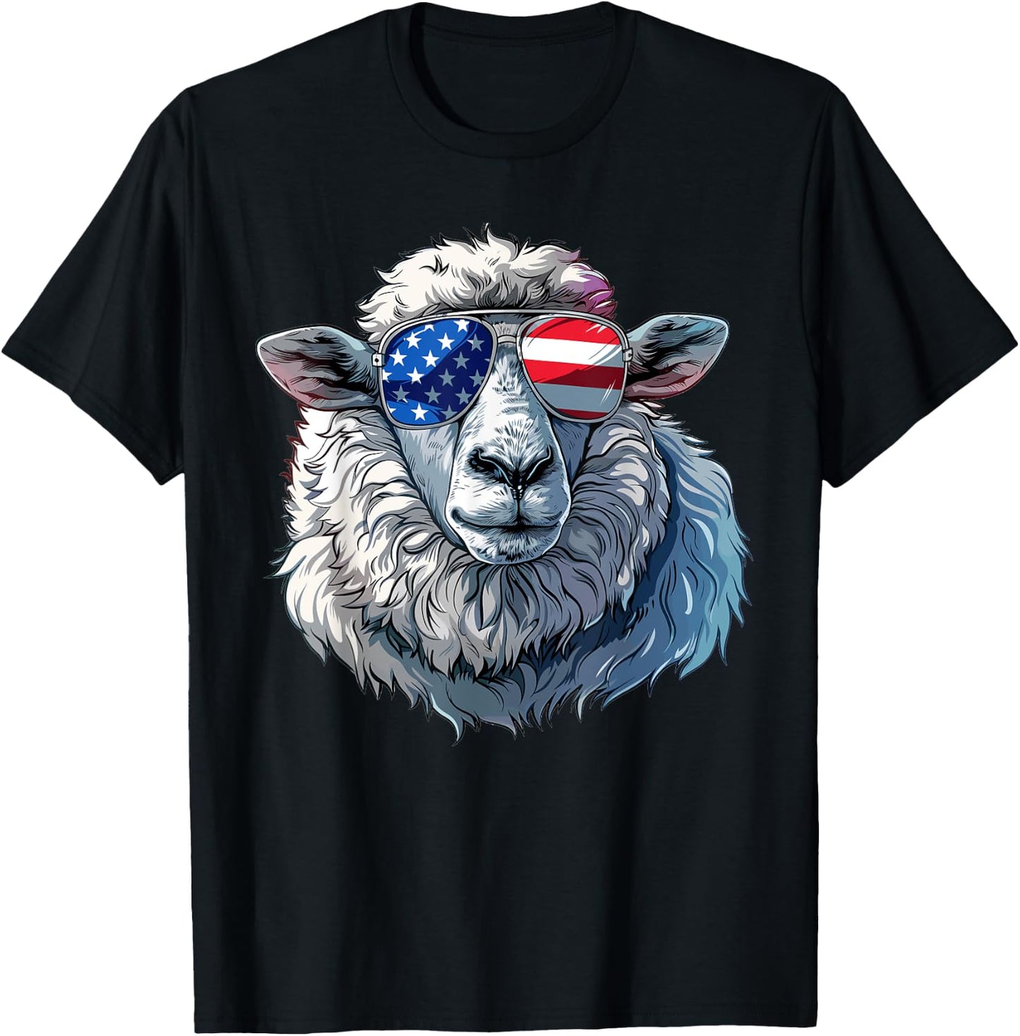 Sheep American Flag Funny Sheep Lovers Mom Dad 4th of July Women Girls Kids Men T-Shirt - T-Shirt | Black