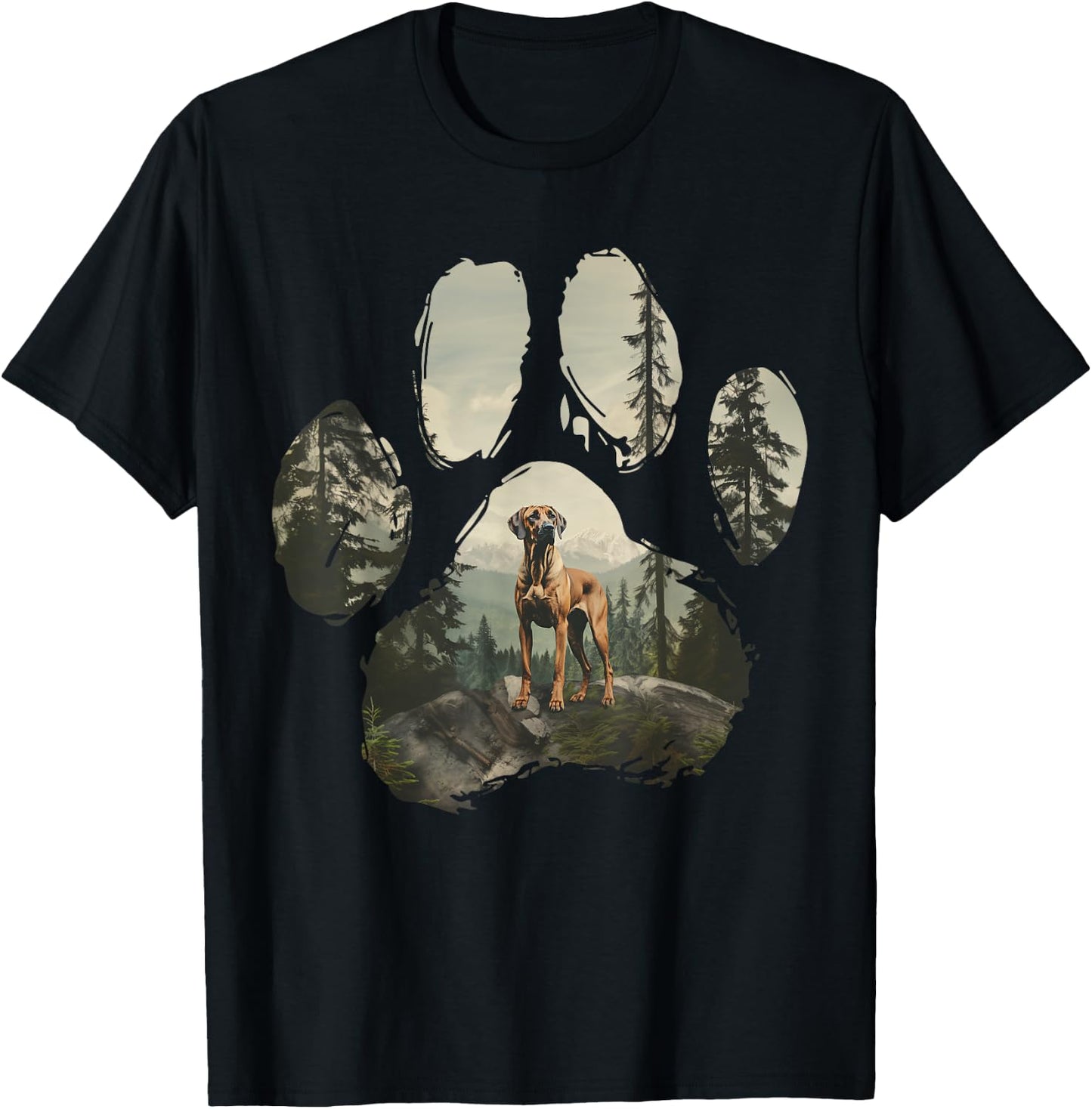 Rhodesian Ridgeback Mountain Paw Design Dog Mom Dad T-Shirt - T-Shirt | Black