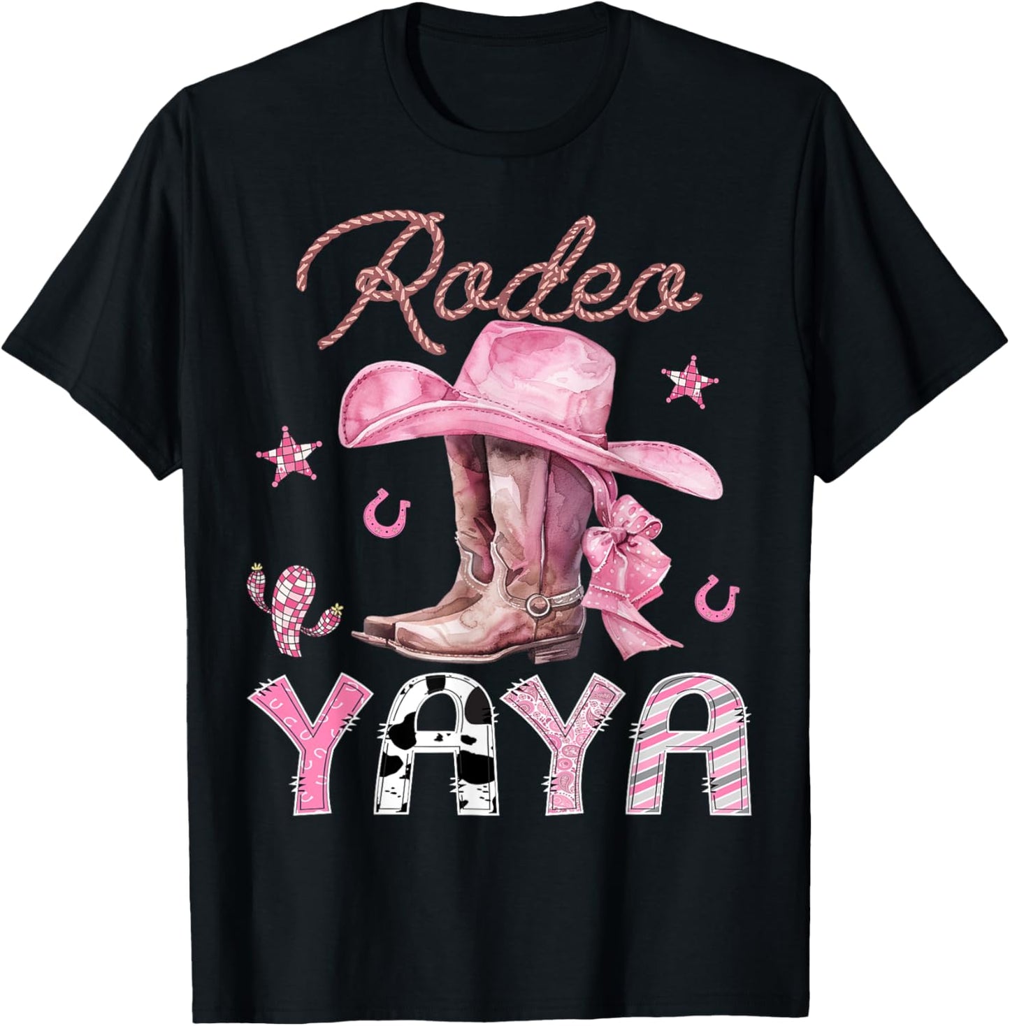 Rodeo Yaya Pink Boots Coquette CowGirl Birthday Party T-Shirt - T-Shirt | Black