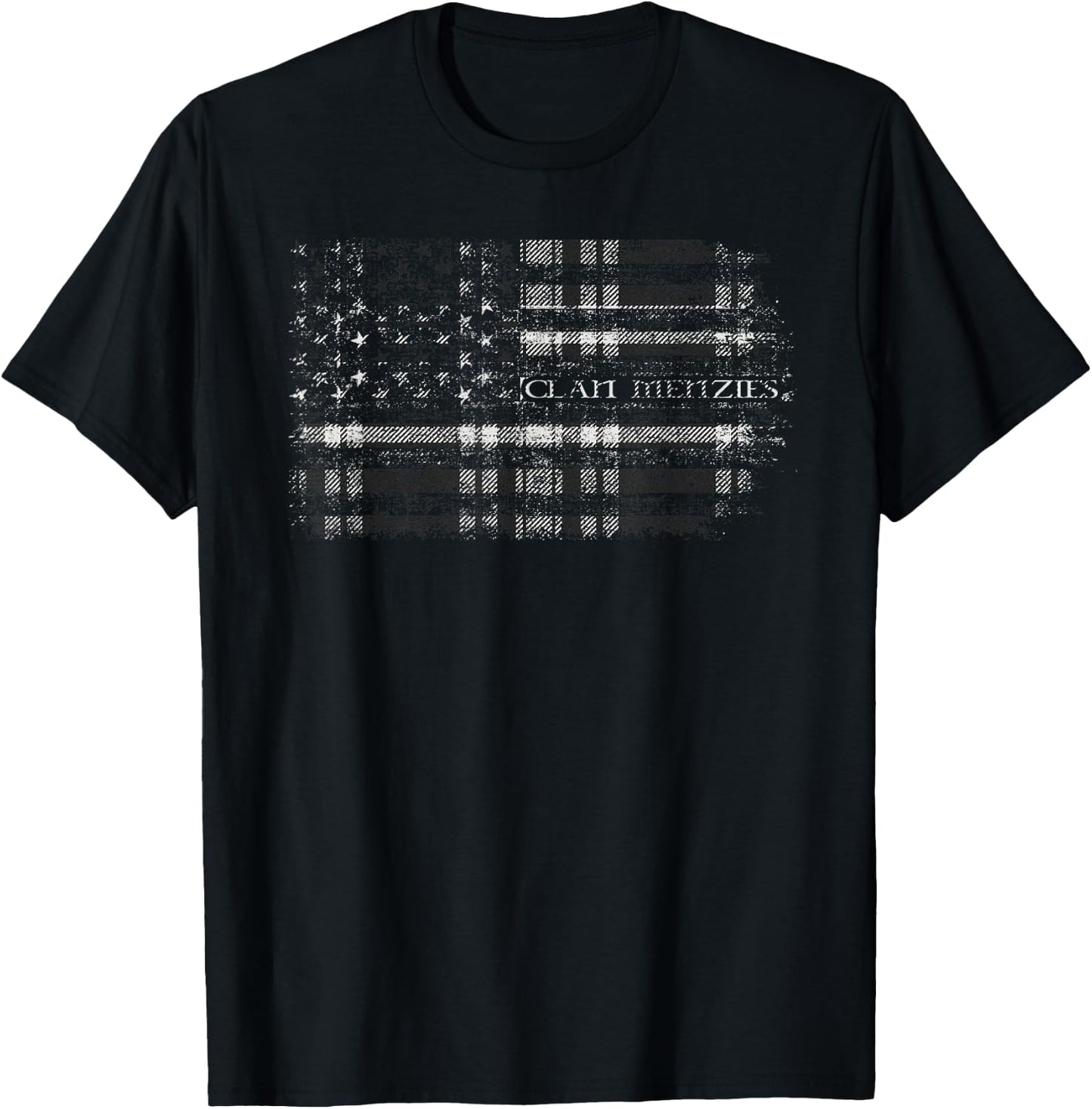 Clan Menzies 1938 Scottish tartan US flag kilt Scotland T-Shirt - T-Shirt | Black