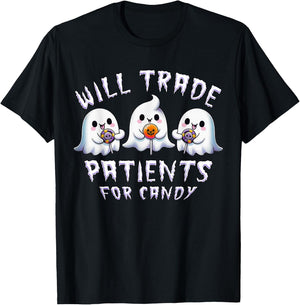 Will Trade Patients For Candy Cute Ghosts Halloween Nurse T-Shirt - T-Shirt | Black