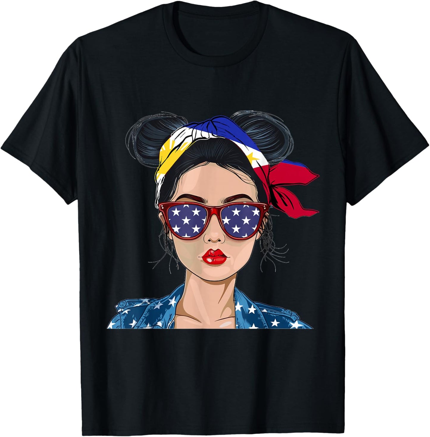 Filipina Flag Souvenirs Woman American Dress Hat Philippines T-Shirt - T-Shirt | Black