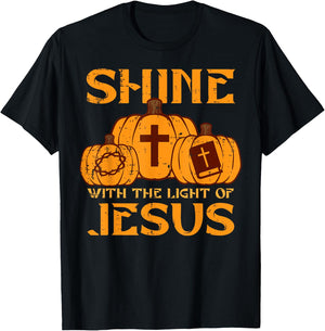 Halloween Shine With Light Jesus Christian Men Women Kids T-Shirt - T-Shirt | Black