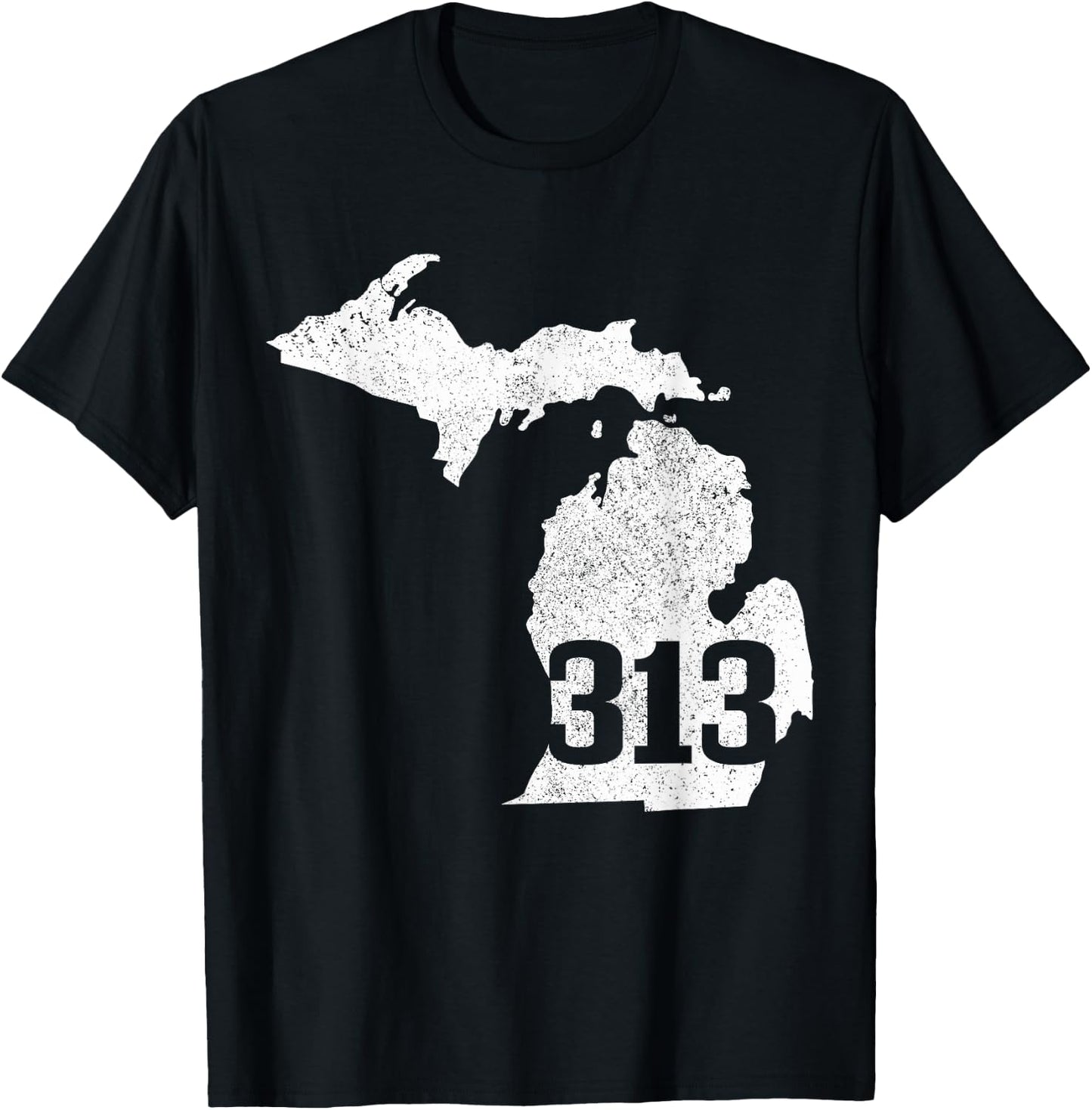 Detroit 313 Area Code Michigan Map State Sentiment Vintage T-Shirt - T-Shirt | Black