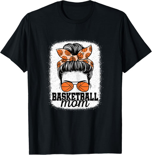 Cute Basketball Mom Messy Bun Mommy Basketball Player Women T-Shirt - T-Shirt | Black