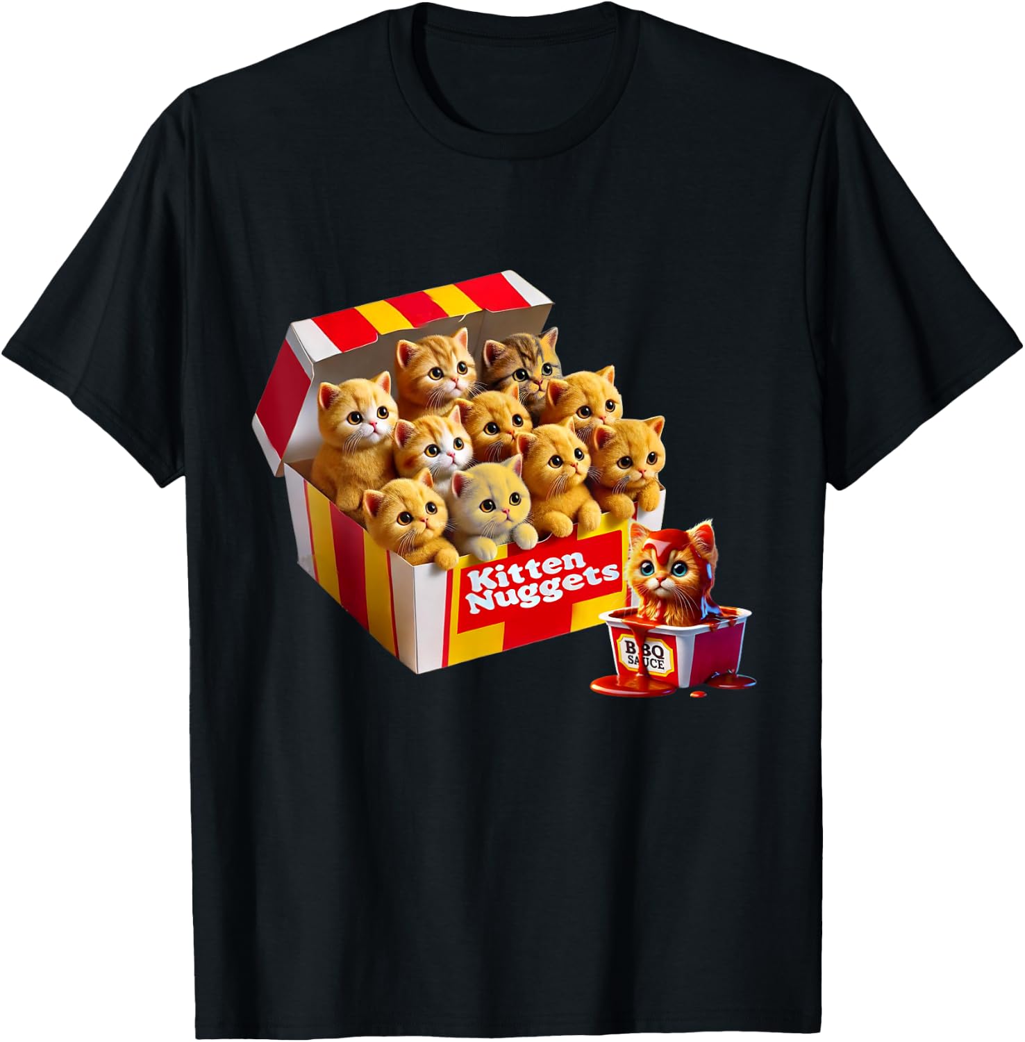 Kitten Nuggets Cat Lover Gift Food Pun Chicken Nuggets Men Women Kids T-Shirt - T-Shirt | Black