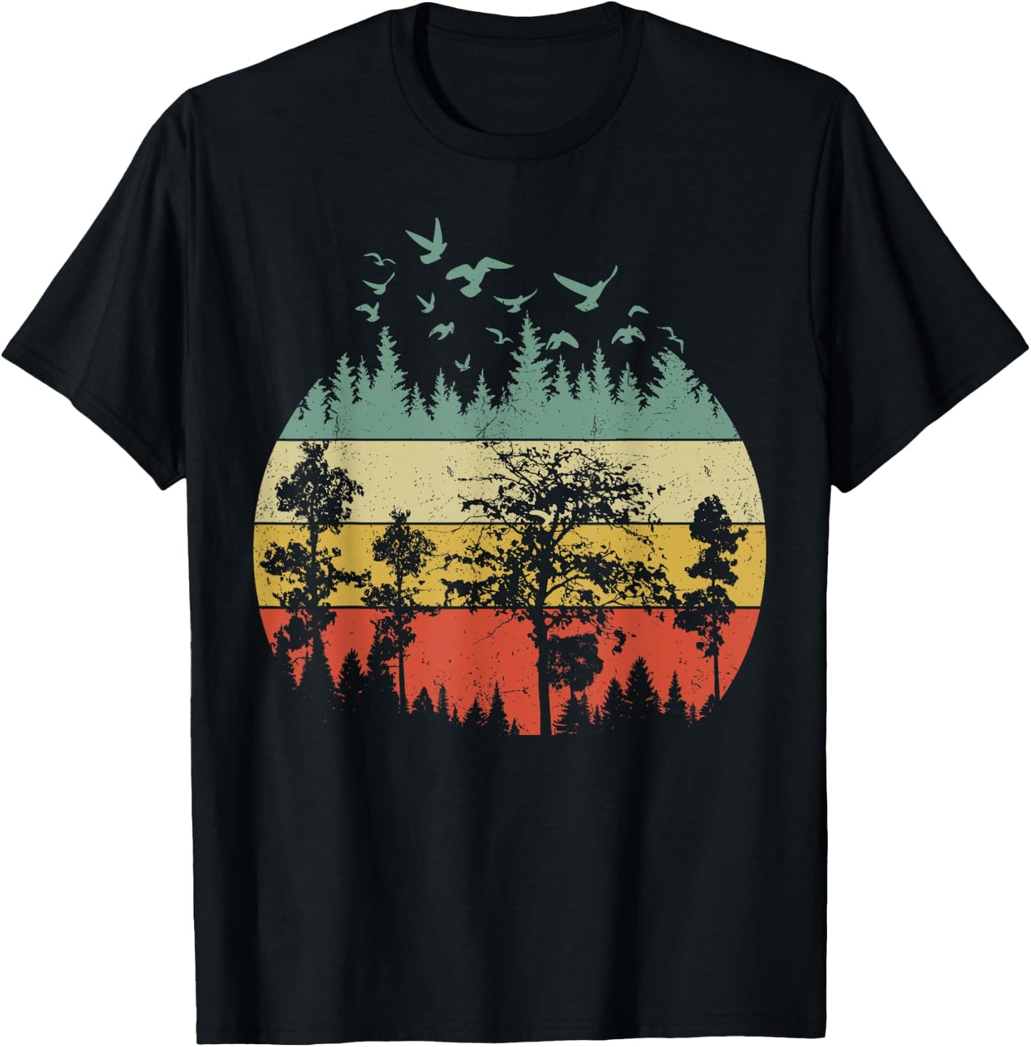 Retro Forest Wildlife Trees Outdoors Nature T-Shirt - T-Shirt | Black