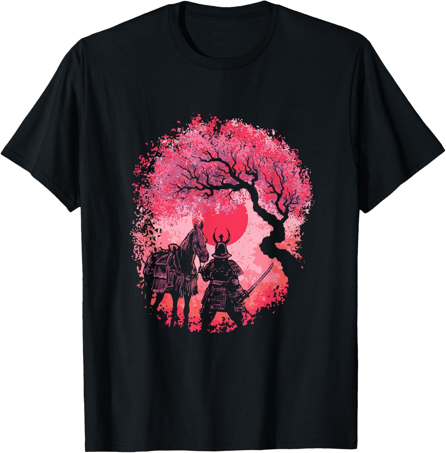 Japanese Cherry Blossom Sakura Vintage Samurai Kiso Horse T-Shirt - T-Shirt | Black