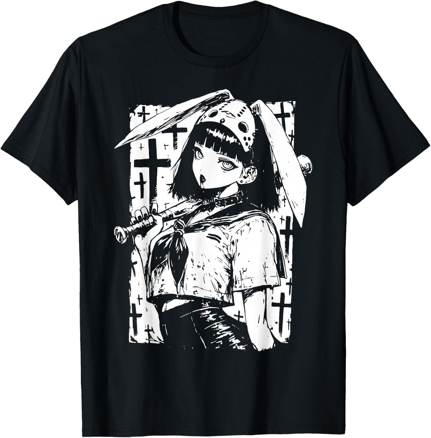 Creepy Horror Bunny Girl Anime Manga Alt Kawaii Harajuku T-Shirt - T-Shirt | Black