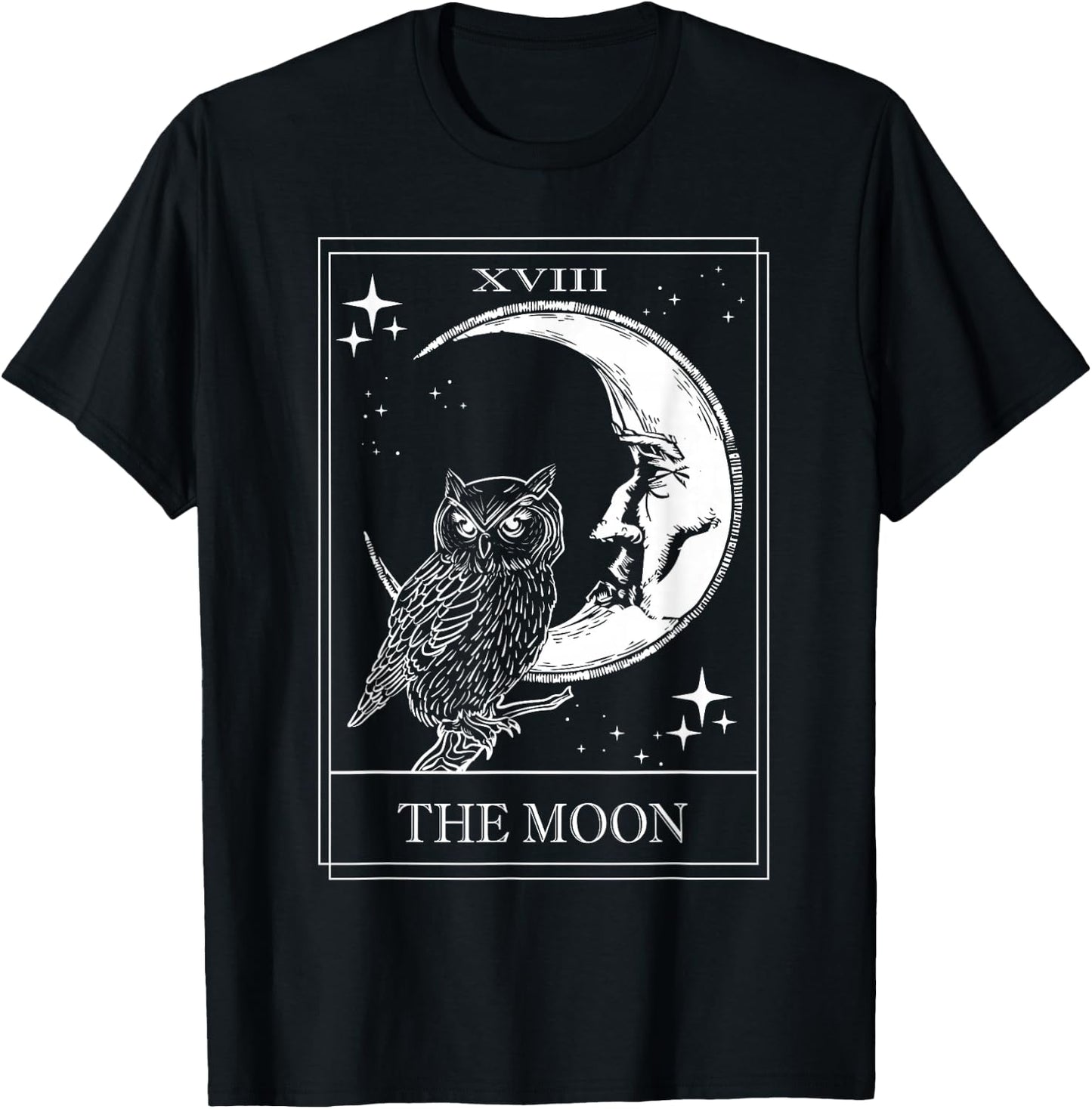 Goth Tarot Card crescent moon XVIII 18 with Owl T-Shirt - T-Shirt | Black