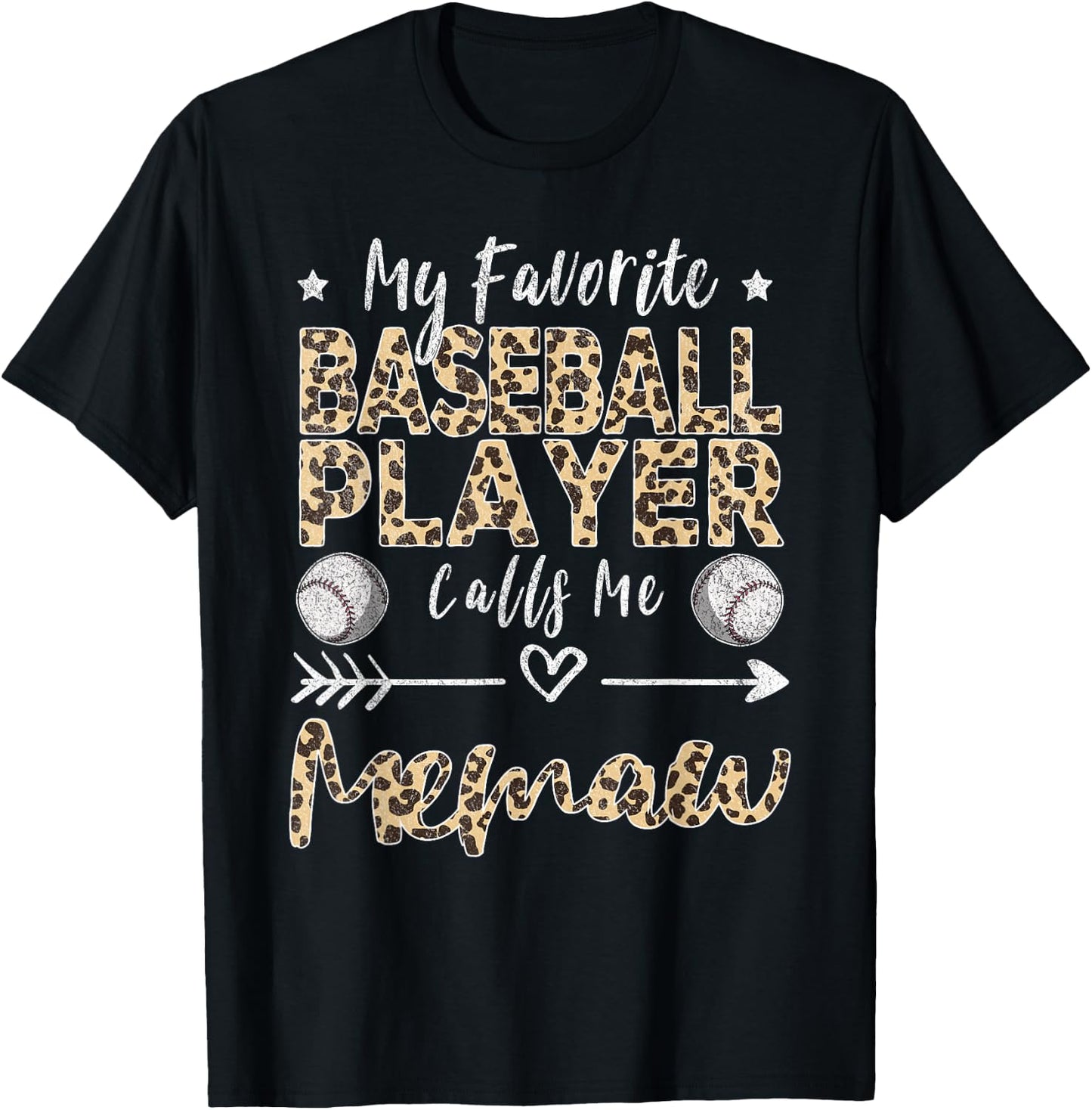 My Favorite Baseball Player Calls Me Memaw Baseball Grandma T-Shirt - T-Shirt | Black