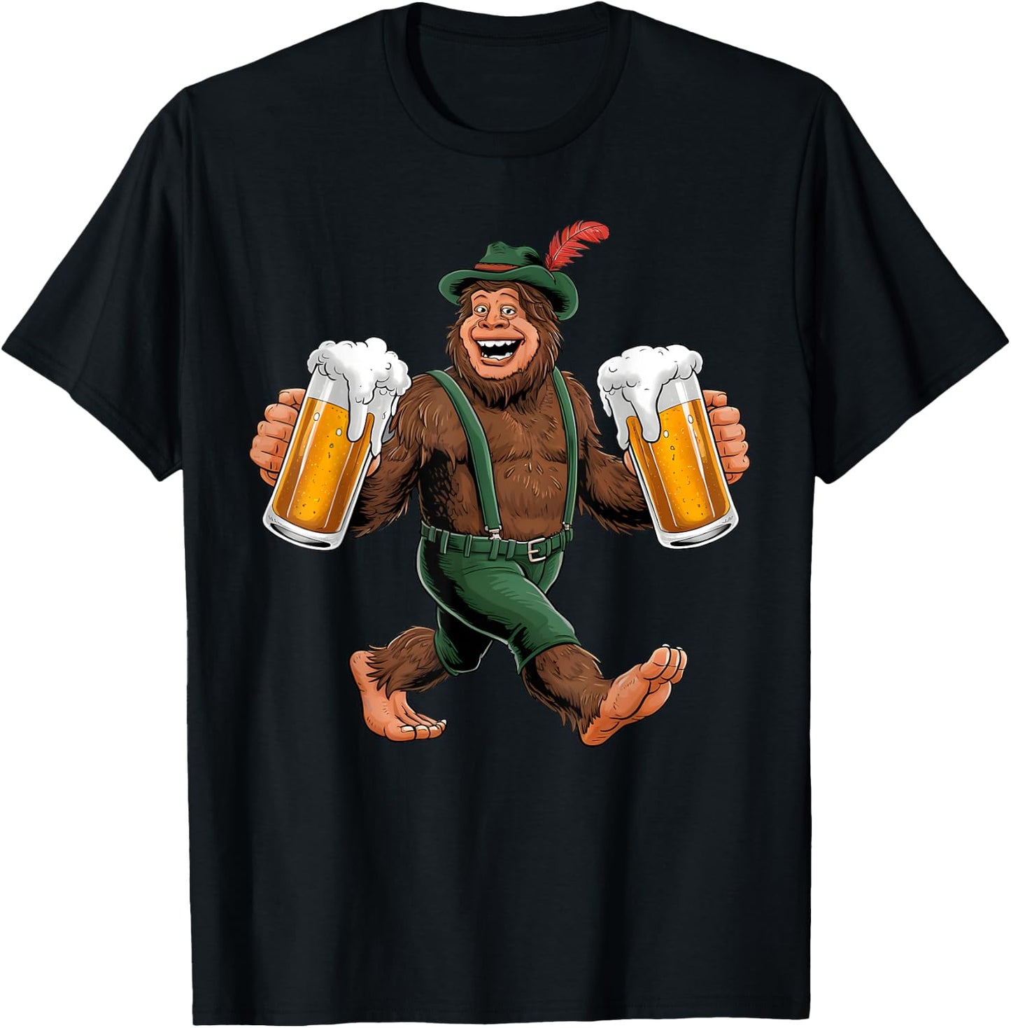 Bigfoot Oktoberfest Lederhosen Prost Beer Mug Drinking Team T-Shirt - T-Shirt | Black