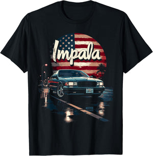 Impala B Body American Flag Impala SS Car 94-96 Coupe T-Shirt - T-Shirt | Black