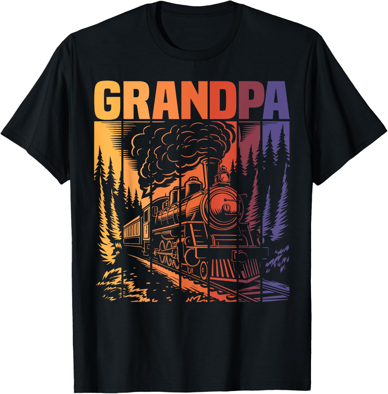 Grandpa Matching Family Railroad Retro Train Birthday Party T-Shirt - T-Shirt | Black