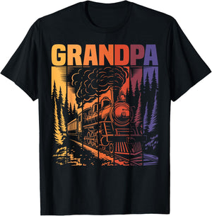 Grandpa Matching Family Railroad Retro Train Birthday Party T-Shirt - T-Shirt | Black