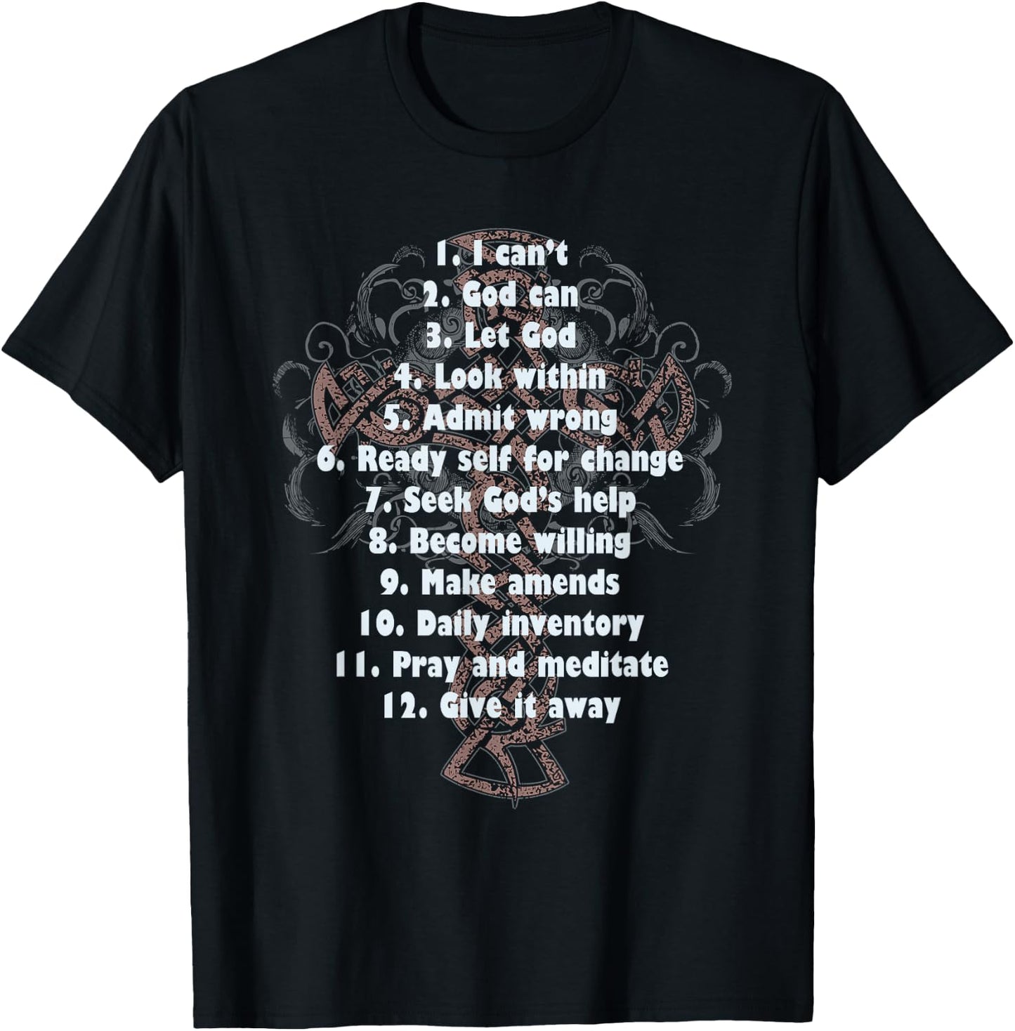 philosophy Celebrate Recovery Christian Cross 12 Step Guide - , Black, Small, Short Sleeve, Classic Fit, Cotton 90% Polyester 10% T-Shirt - T-Shirt | Black
