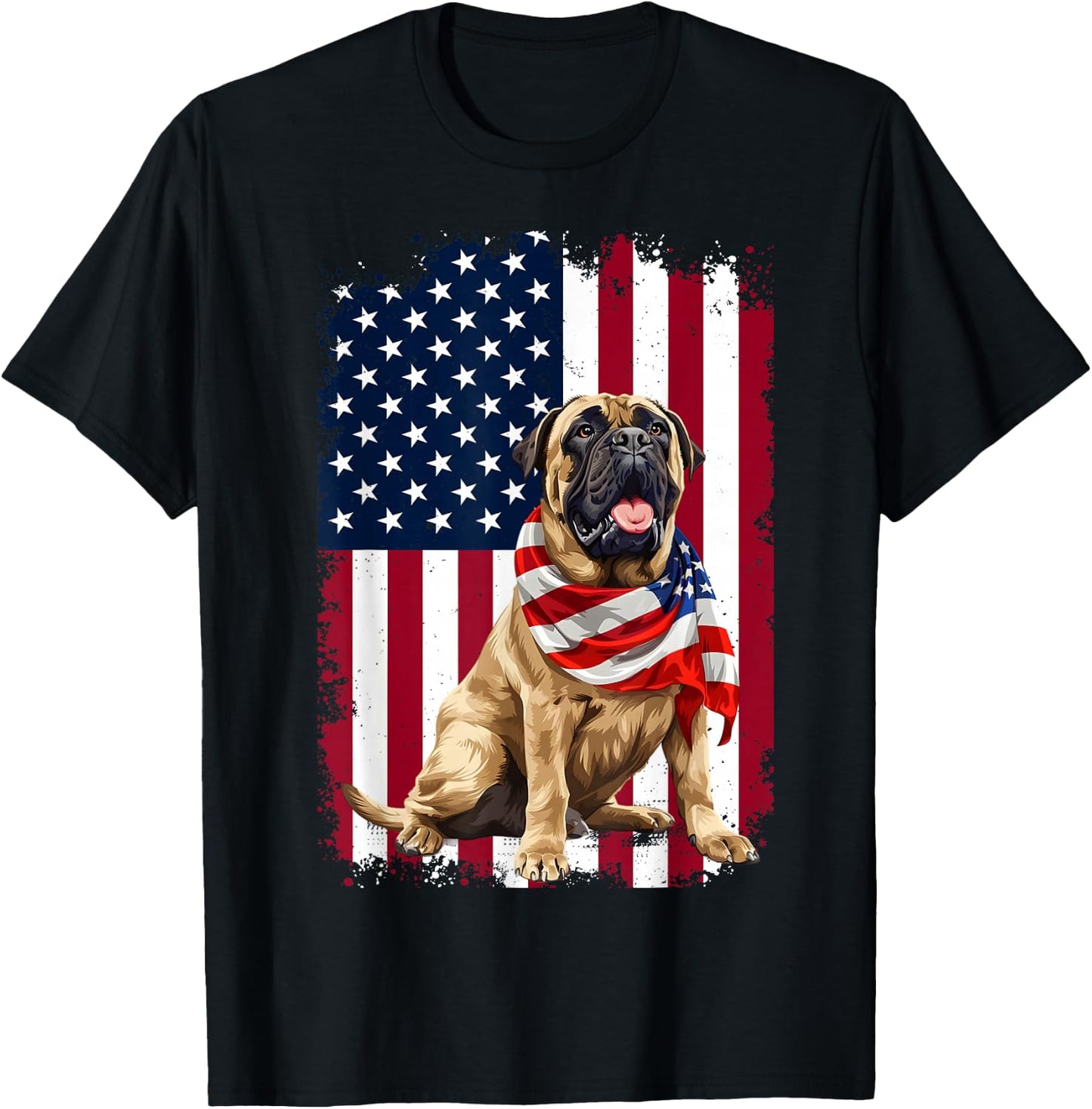English Mastiff American Flag 4th of July English Mastiff T-Shirt - T-Shirt | Black