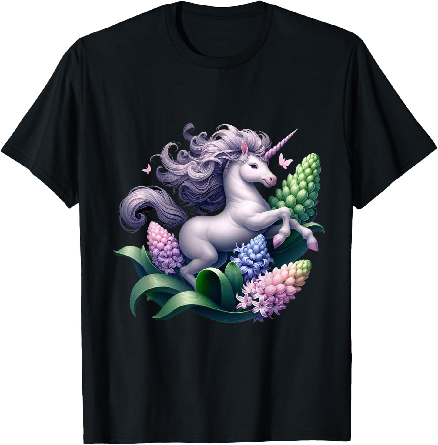 Unicorn Riding Hyacinth Boys Girls Men Women Kids Adults T-Shirt - T-Shirt | Black
