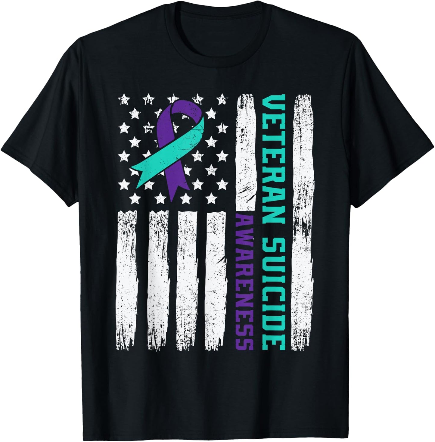 American Veteran Suicide Awareness Month America Flag Retro T-Shirt - T-Shirt | Black