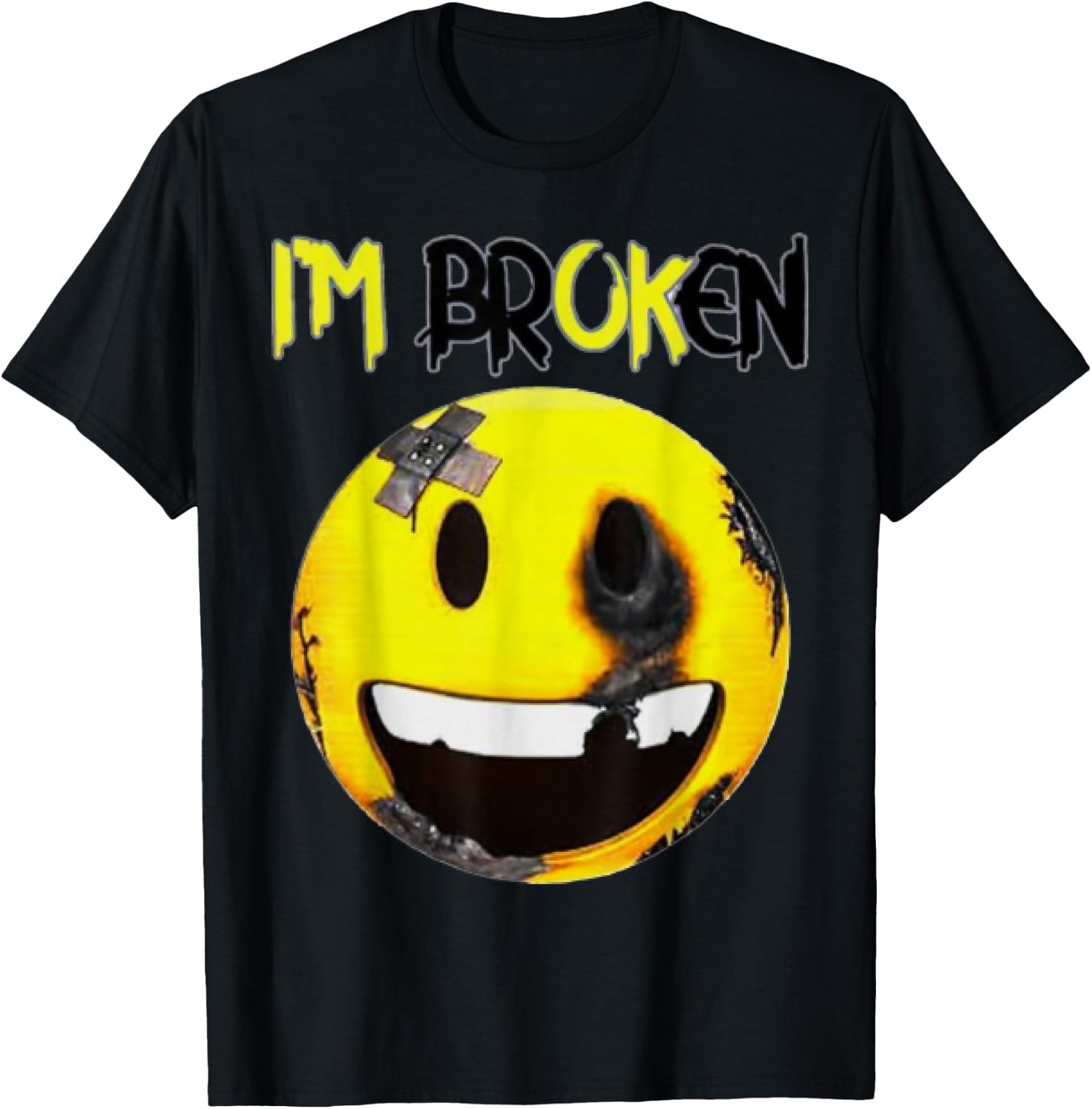 I'm Broken Invisible Illness I'm OK Broken Smile Face T-Shirt - T-Shirt | Black