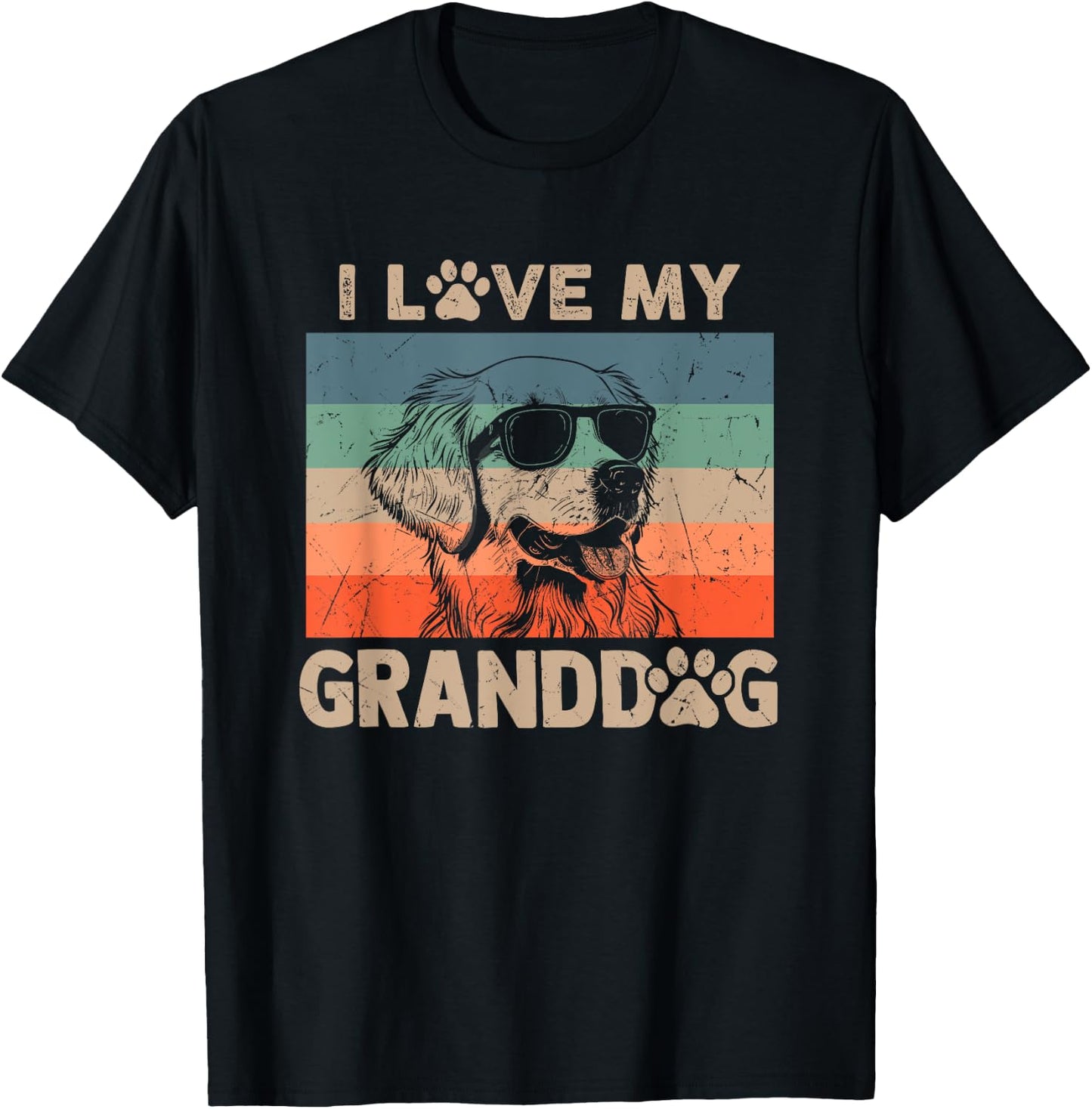 I Love My Granddog Golden Retriever Grandma Grandpa Dog Paw Women Kids T-Shirt - T-Shirt | Black