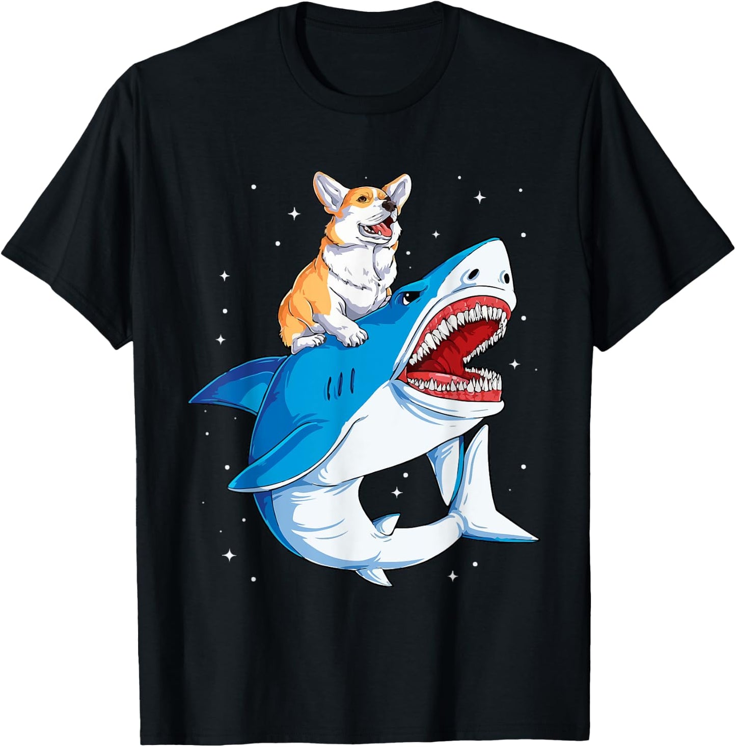 Corgi Riding Shark T-Shirt - T-Shirt | Black