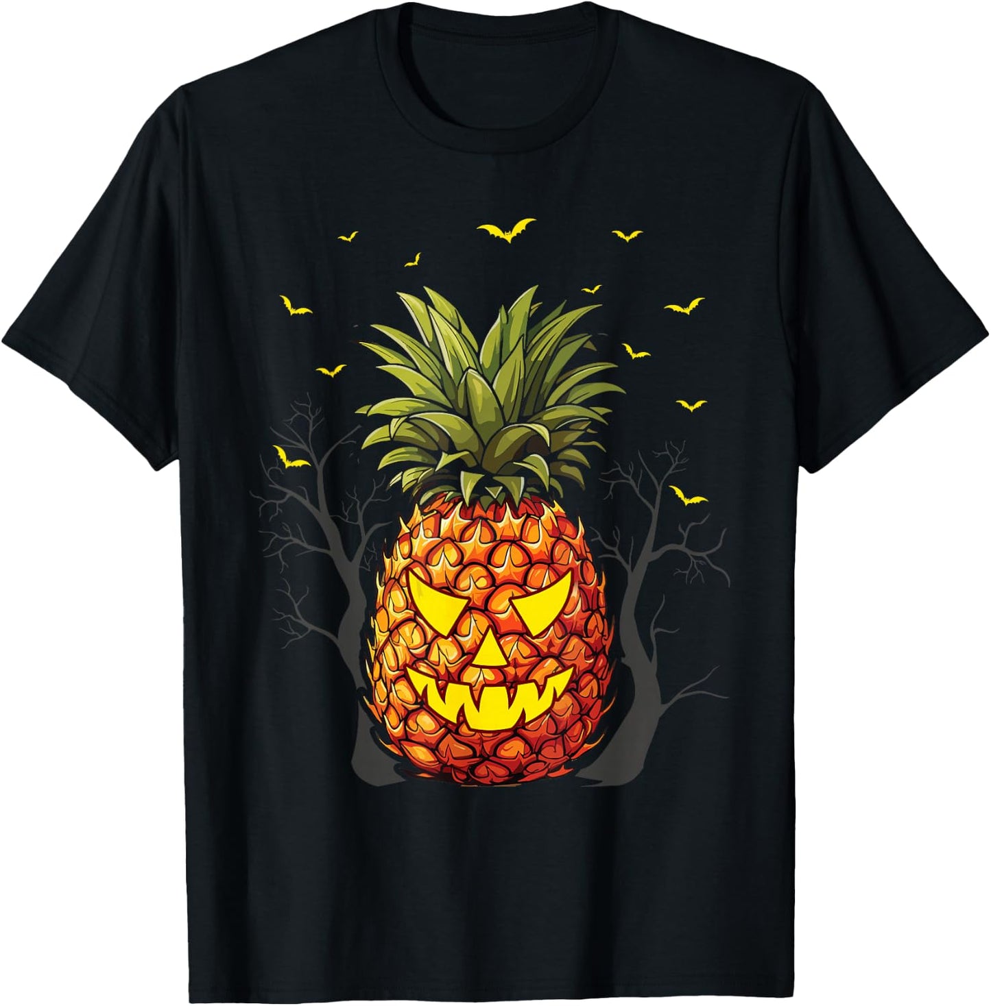 Halloween Scary Pineapple Jack o Lantern Face T-Shirt - T-Shirt | Black
