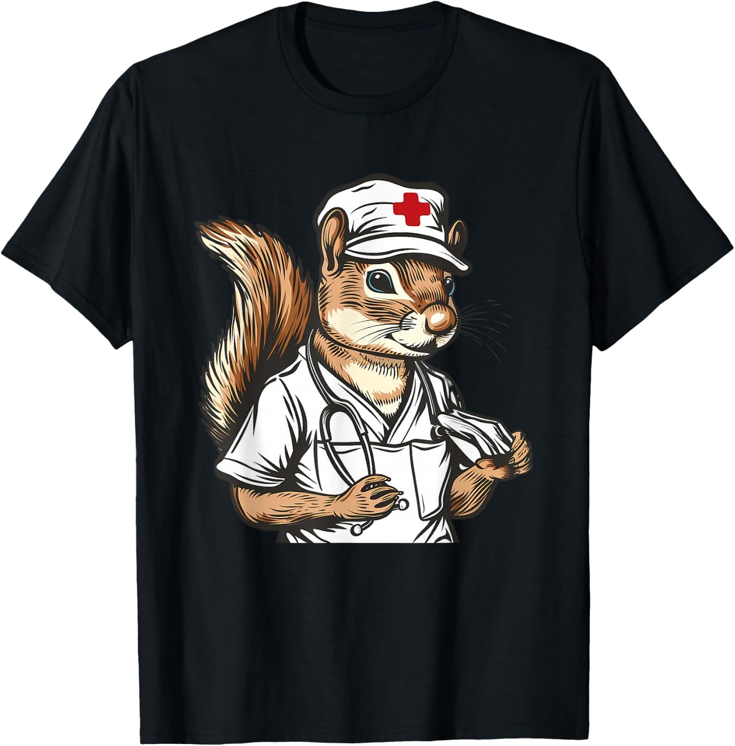 Squirrel Doctor Stethoscope Squirrel Nurse Medical Squirrel T-Shirt - T-Shirt | Black