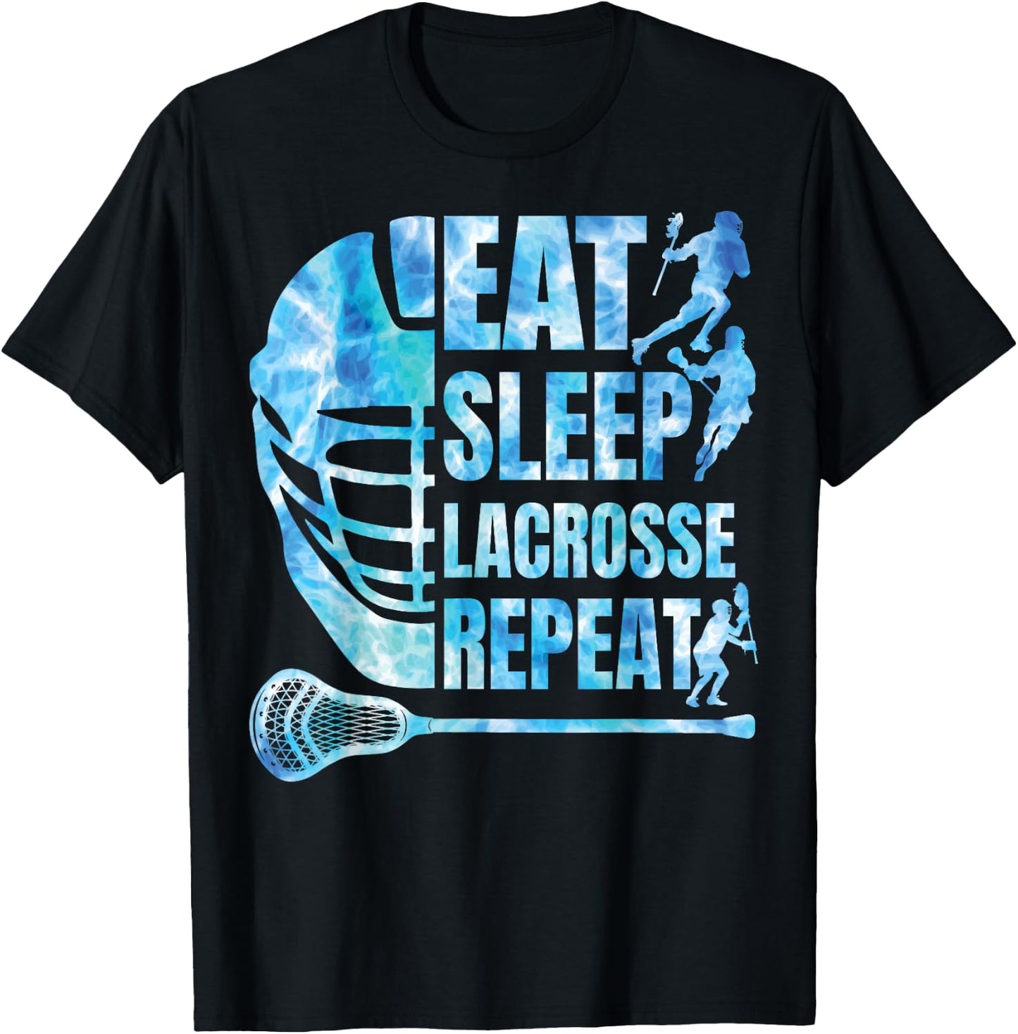 Boys Lacrosse-Shirt Men Funny Lax Eat Sleep Lacrosse Repeat T-Shirt - T-Shirt | Black