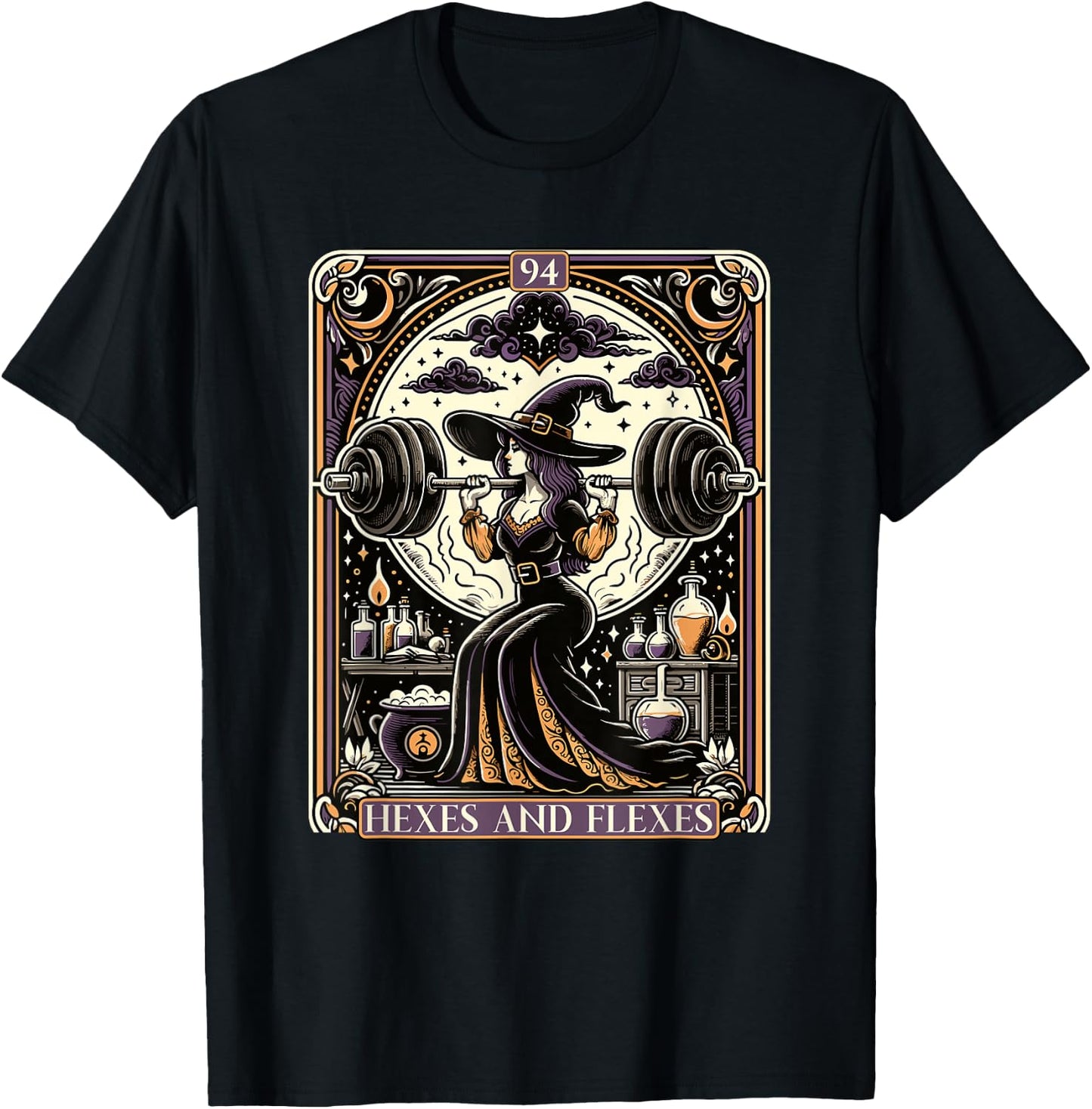 Witch Workout Fitness Deadlifting Hexes Flexes Tarot Card T-Shirt - T-Shirt | Black
