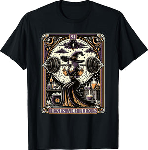 Witch Workout Fitness Deadlifting Hexes Flexes Tarot Card T-Shirt - T-Shirt | Black