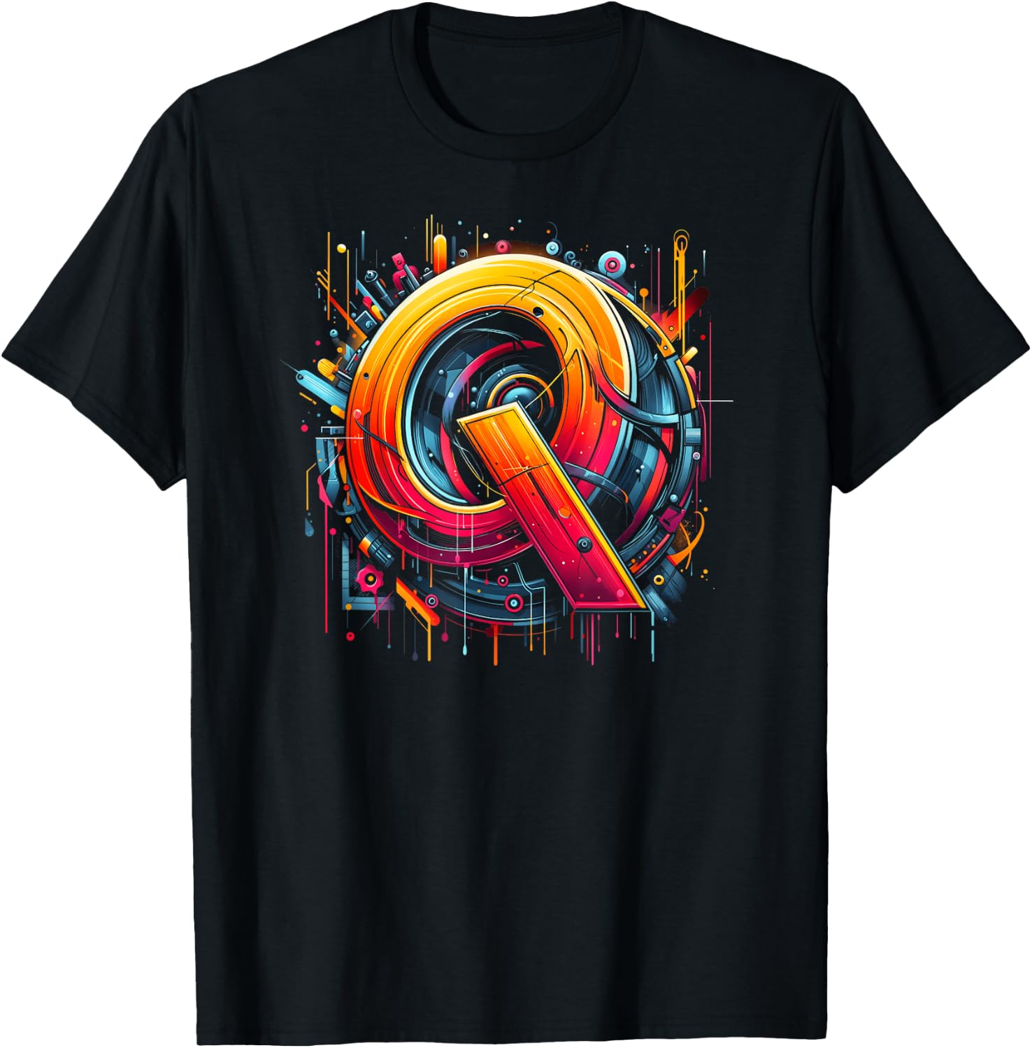 Initial Name Letter Q Alphabet In Graffiti Art Style T-Shirt - T-Shirt | Black